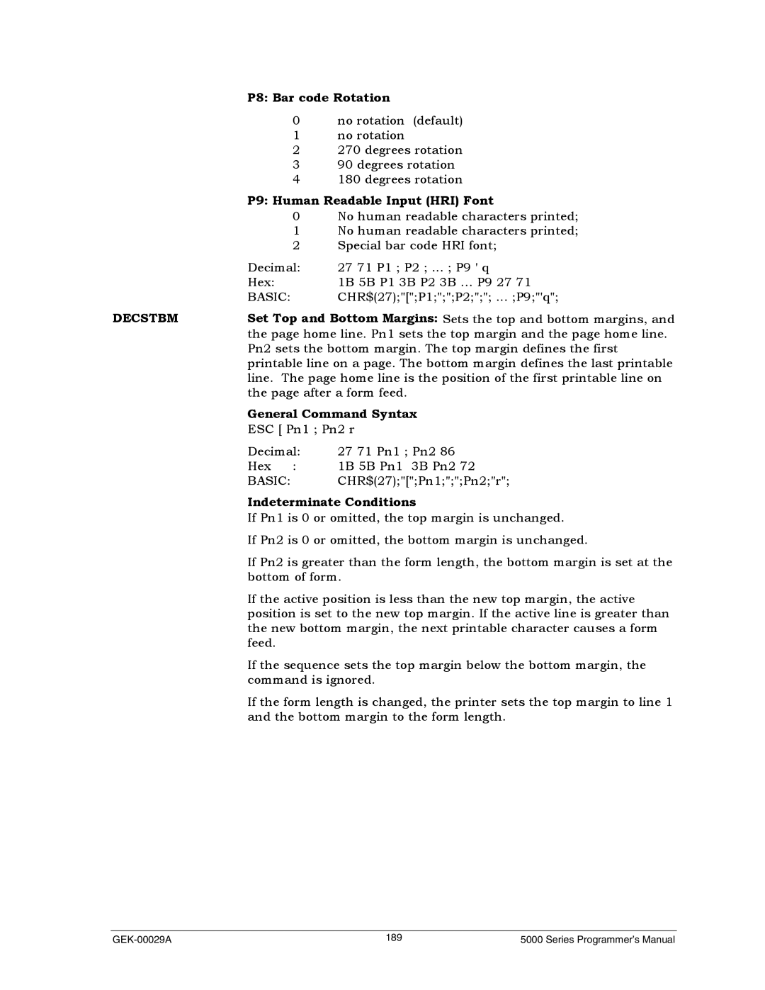 Genicom GEK 00031B manual P8 Bar code Rotation, P9 Human Readable Input HRI Font, Decstbm 