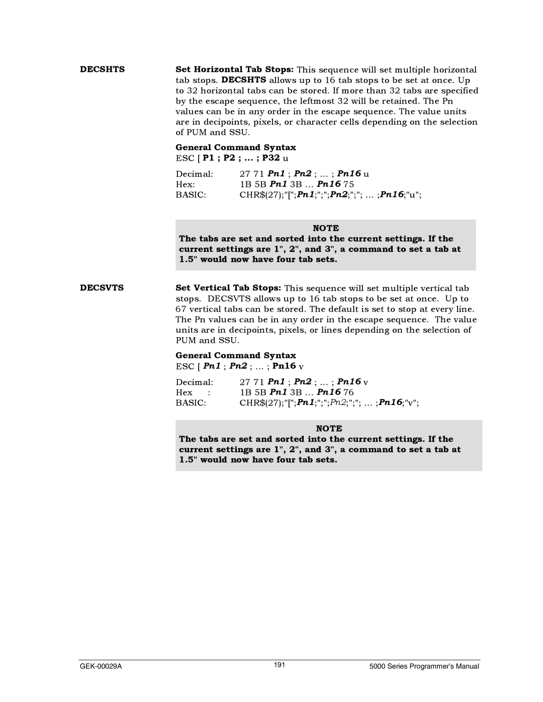 Genicom GEK 00031B manual Decshts, ESC P1 P2 ... P32 u, Decsvts 