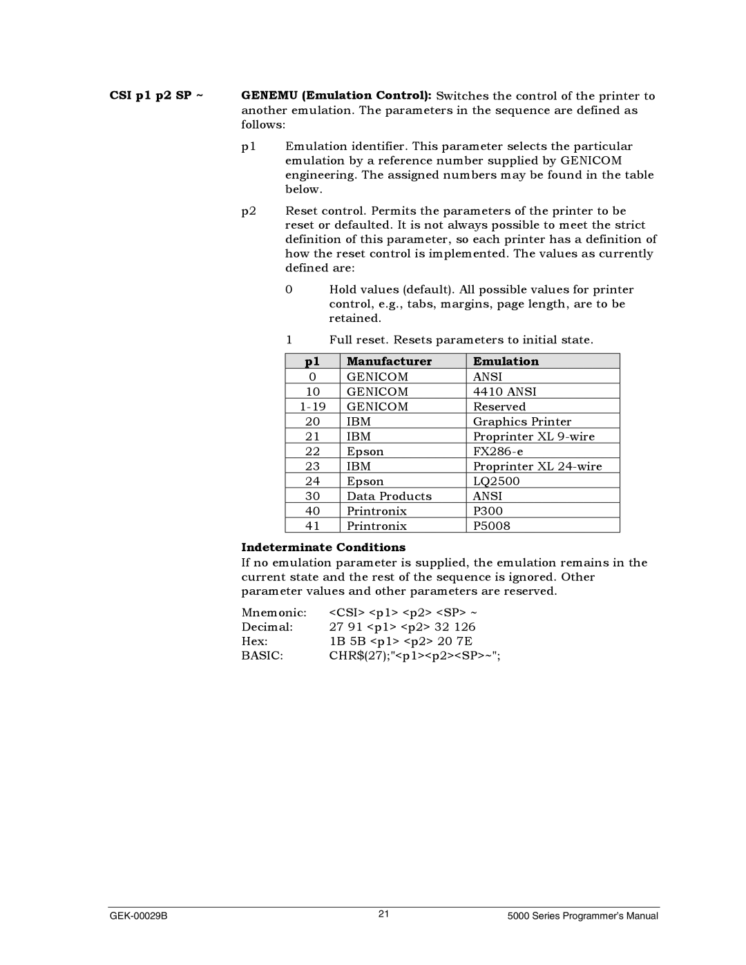 Genicom GEK 00031B manual Manufacturer Emulation, Indeterminate Conditions 