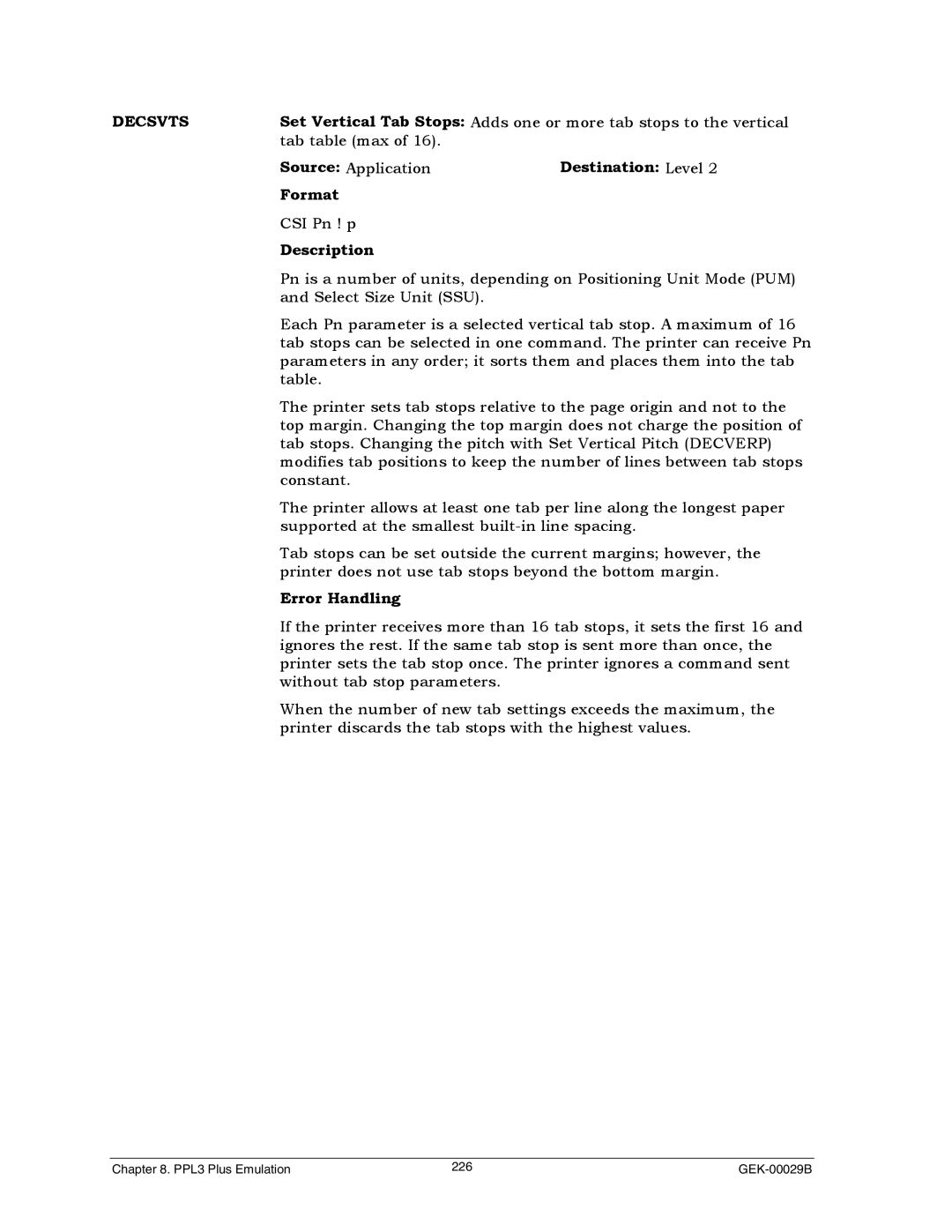 Genicom GEK 00031B manual Decsvts, Tab table max Source Application Destination Level Format 