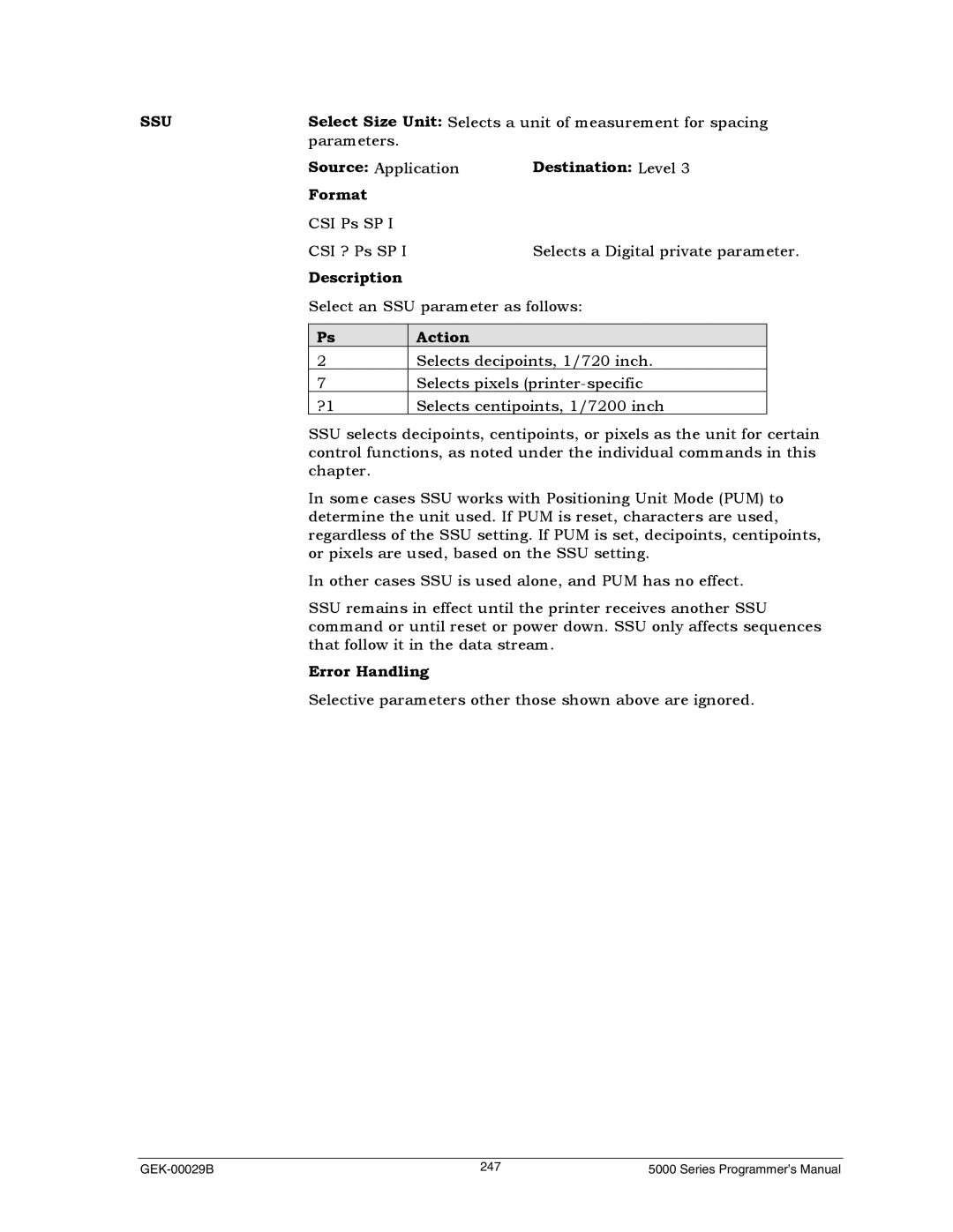 Genicom GEK 00031B manual Ssu, Select Size Unit Selects a unit of measurement for spacing 