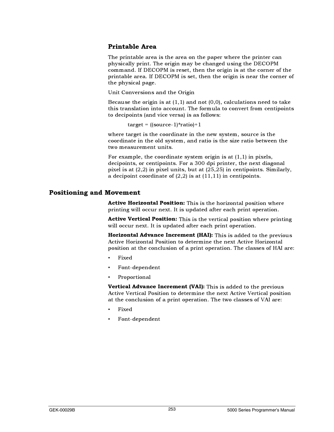 Genicom GEK 00031B manual Printable Area, Positioning and Movement 