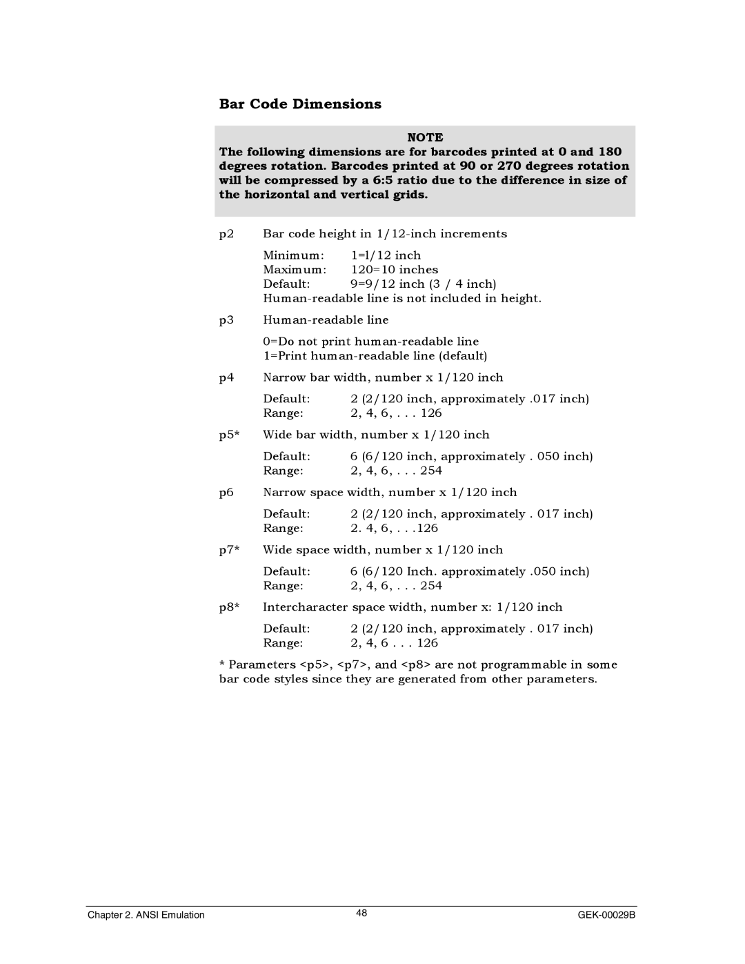 Genicom GEK 00031B manual Bar Code Dimensions 