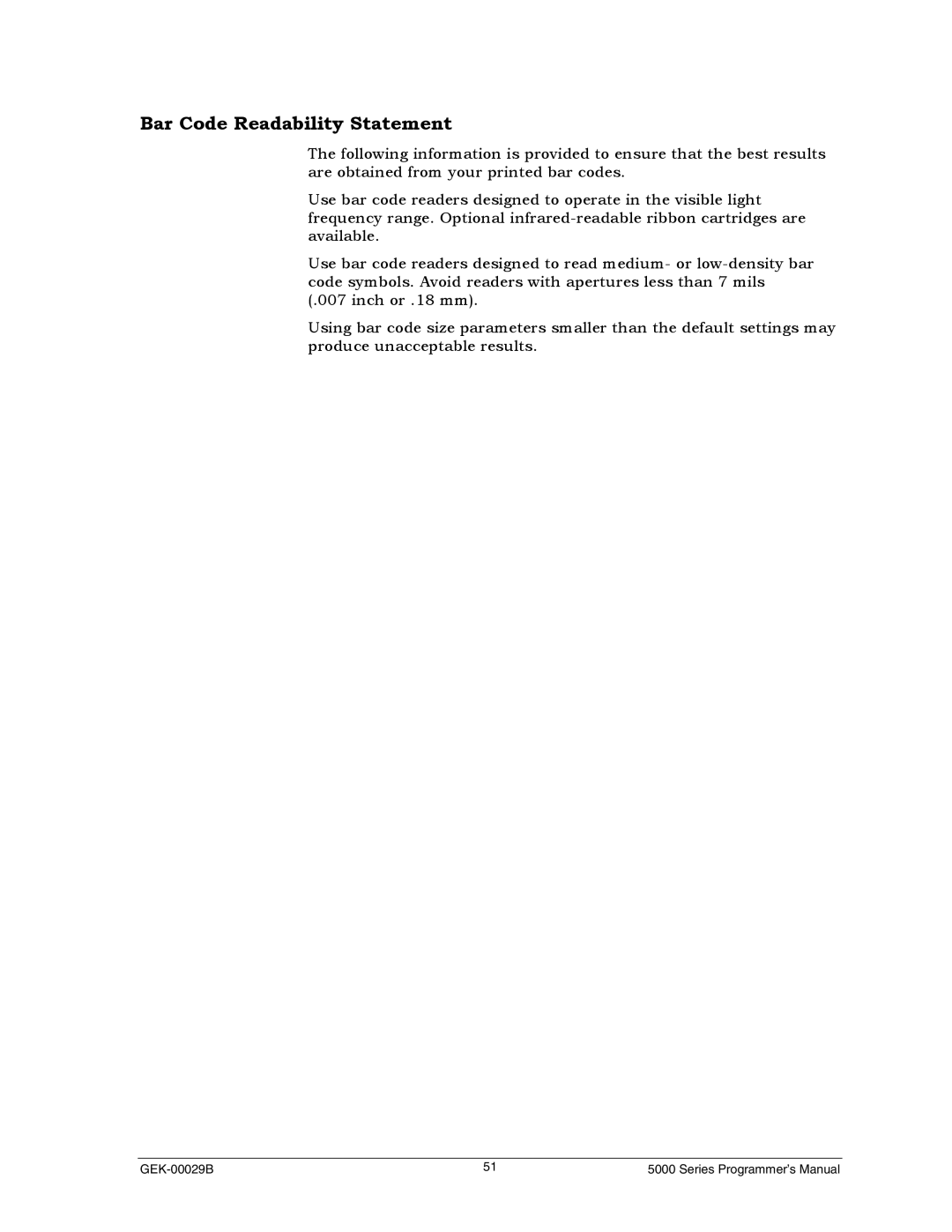 Genicom GEK 00031B manual Bar Code Readability Statement 