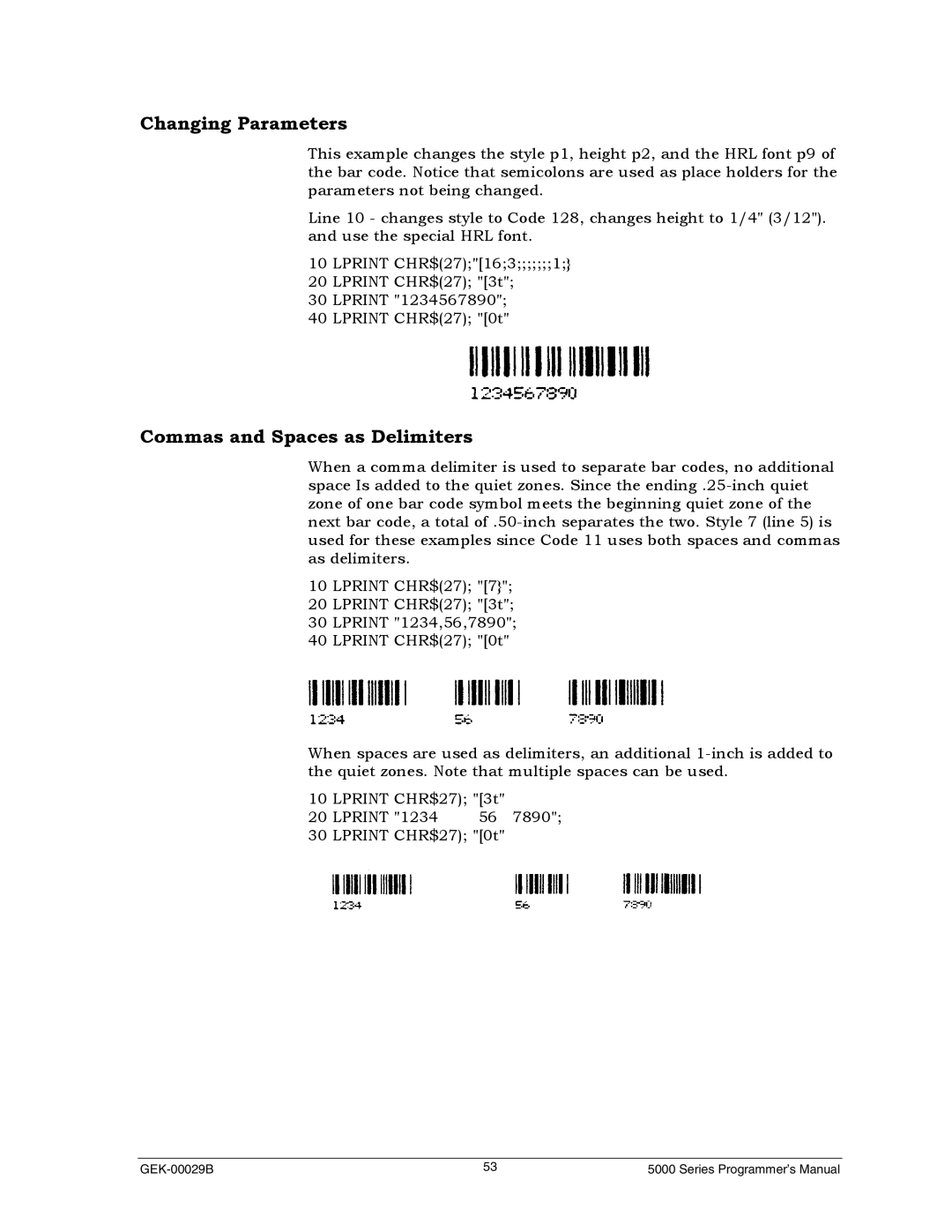 Genicom GEK 00031B manual Changing Parameters, Commas and Spaces as Delimiters 