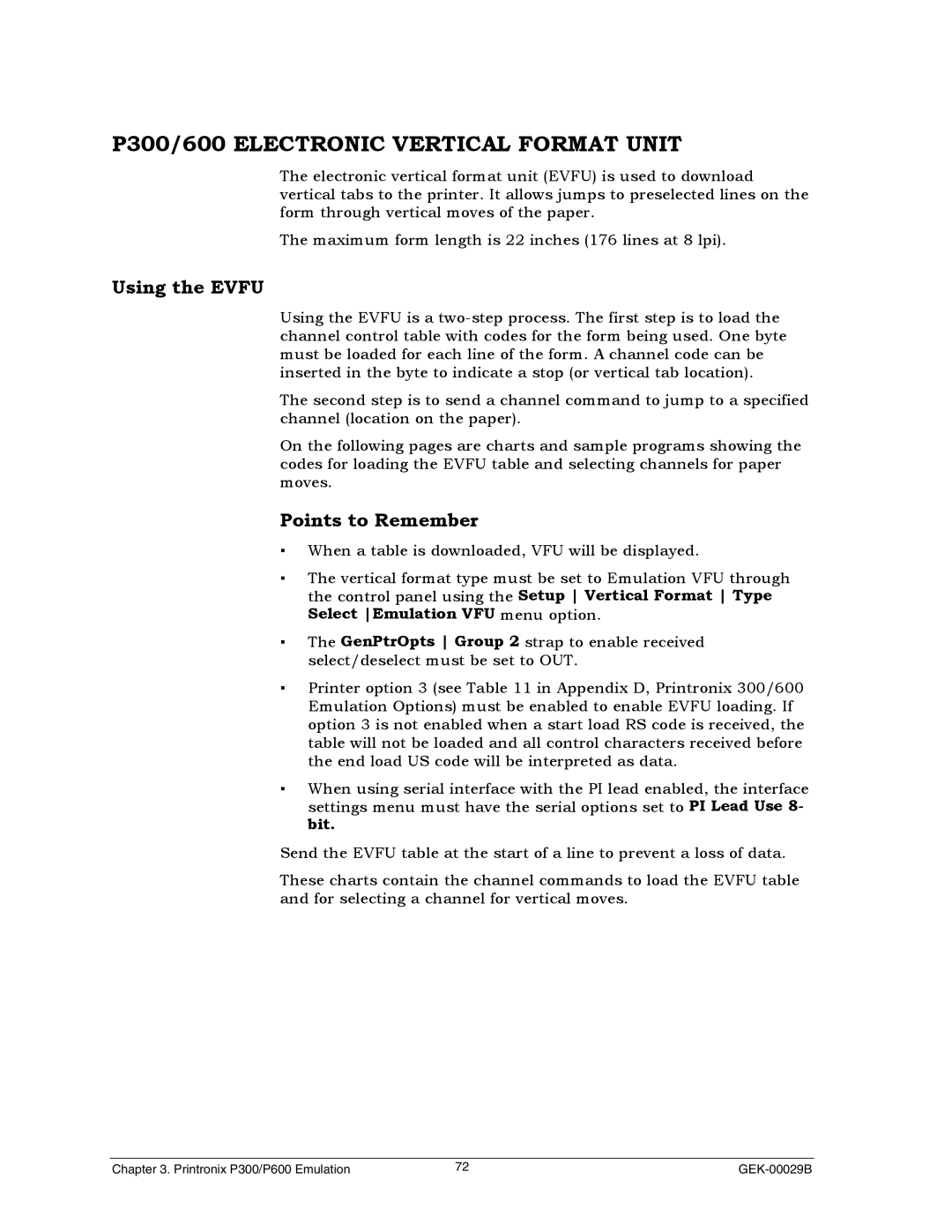 Genicom GEK 00031B manual P300/600 Electronic Vertical Format Unit, Using the Evfu, Points to Remember 