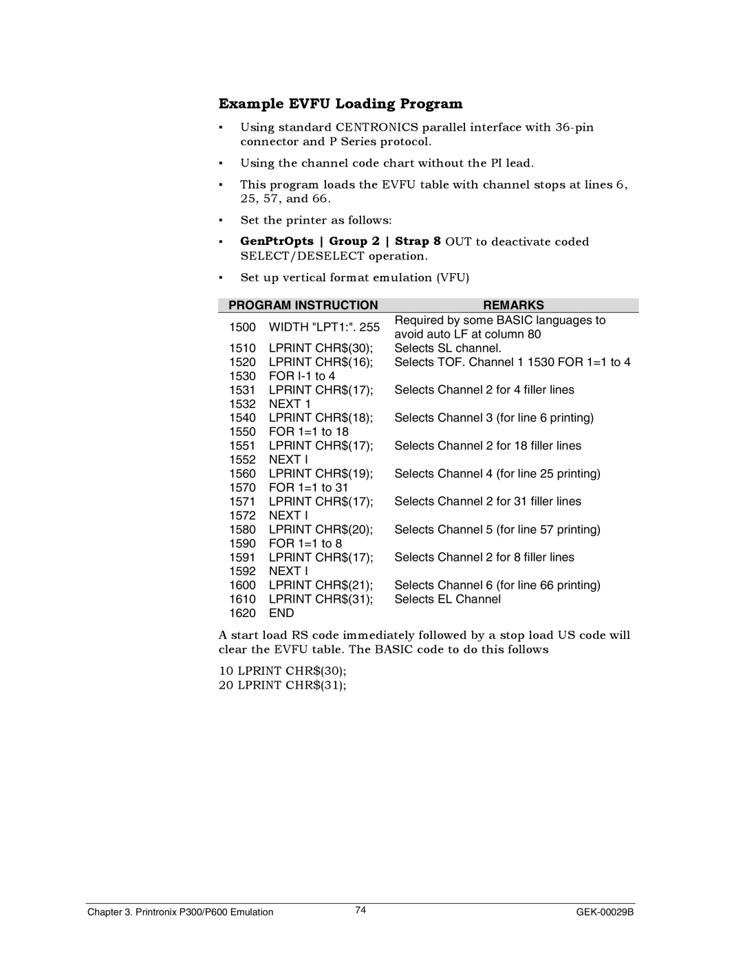 Genicom GEK 00031B manual Example Evfu Loading Program 