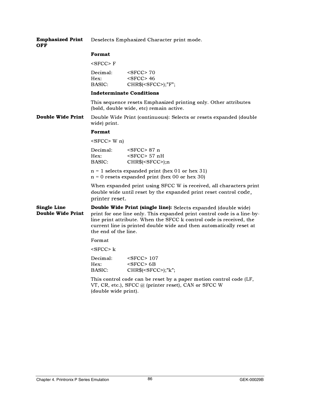 Genicom GEK 00031B manual Off, Double Wide Print Single Line Double Wide Print 