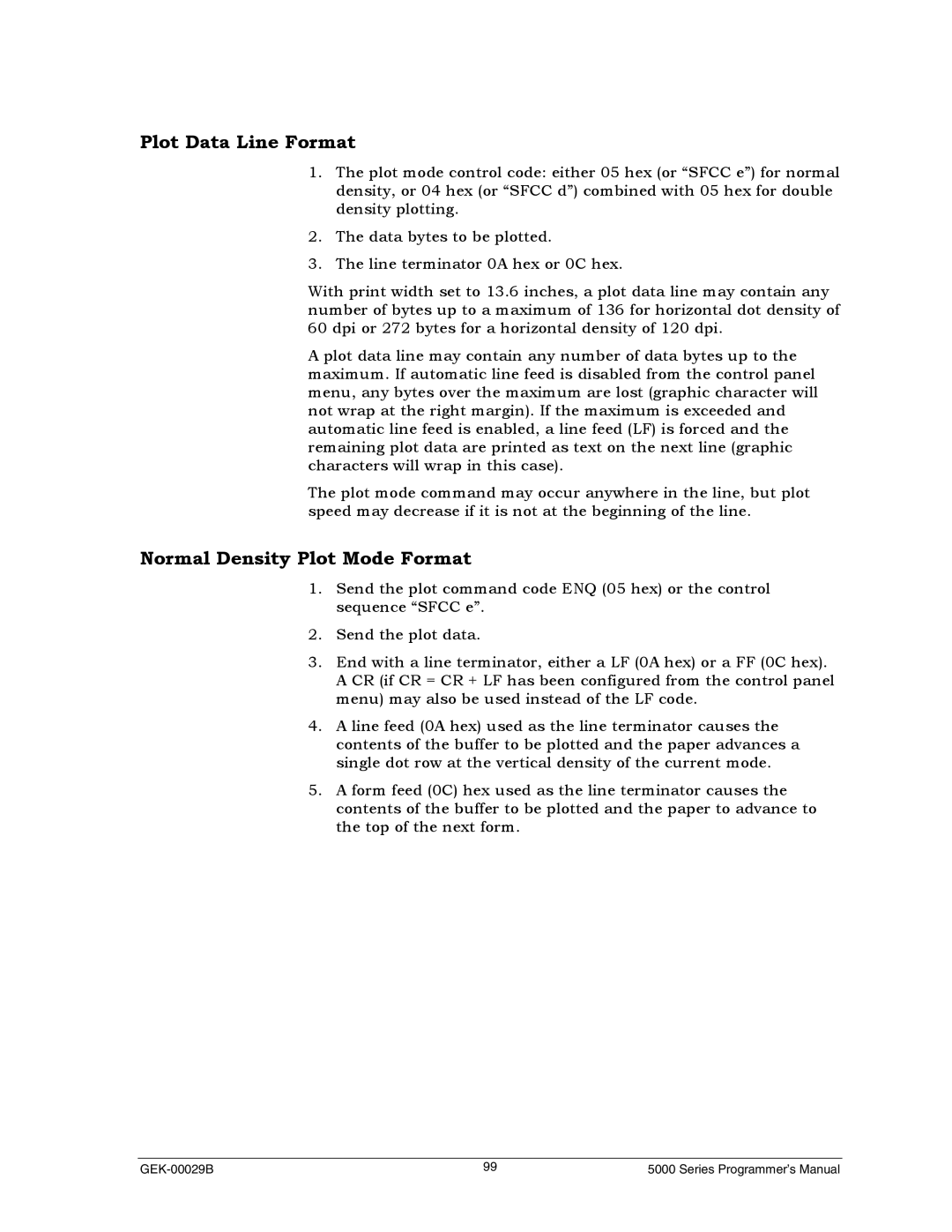 Genicom GEK 00031B manual Plot Data Line Format, Normal Density Plot Mode Format 