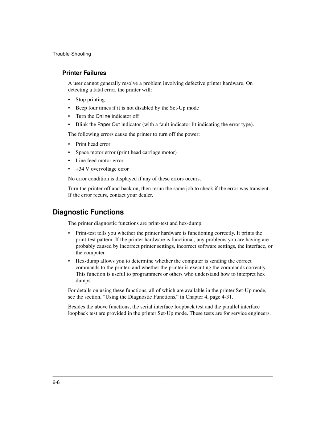 Genicom LA36 manual Diagnostic Functions, Printer Failures 