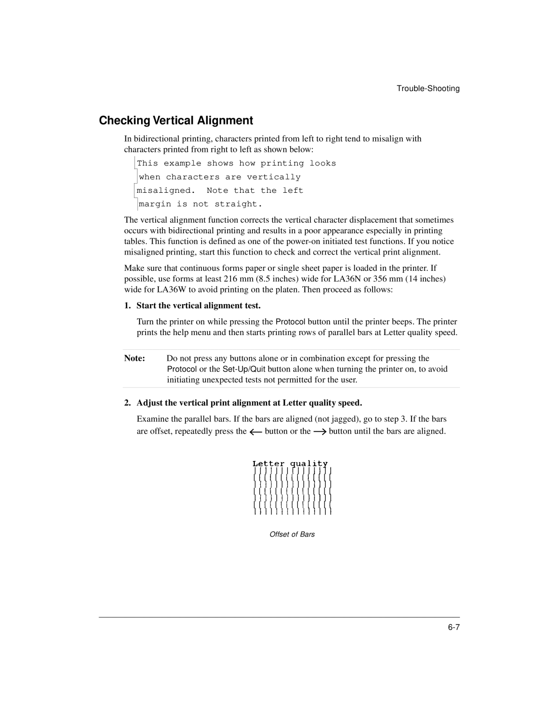 Genicom LA36 manual Checking Vertical Alignment, Start the vertical alignment test 