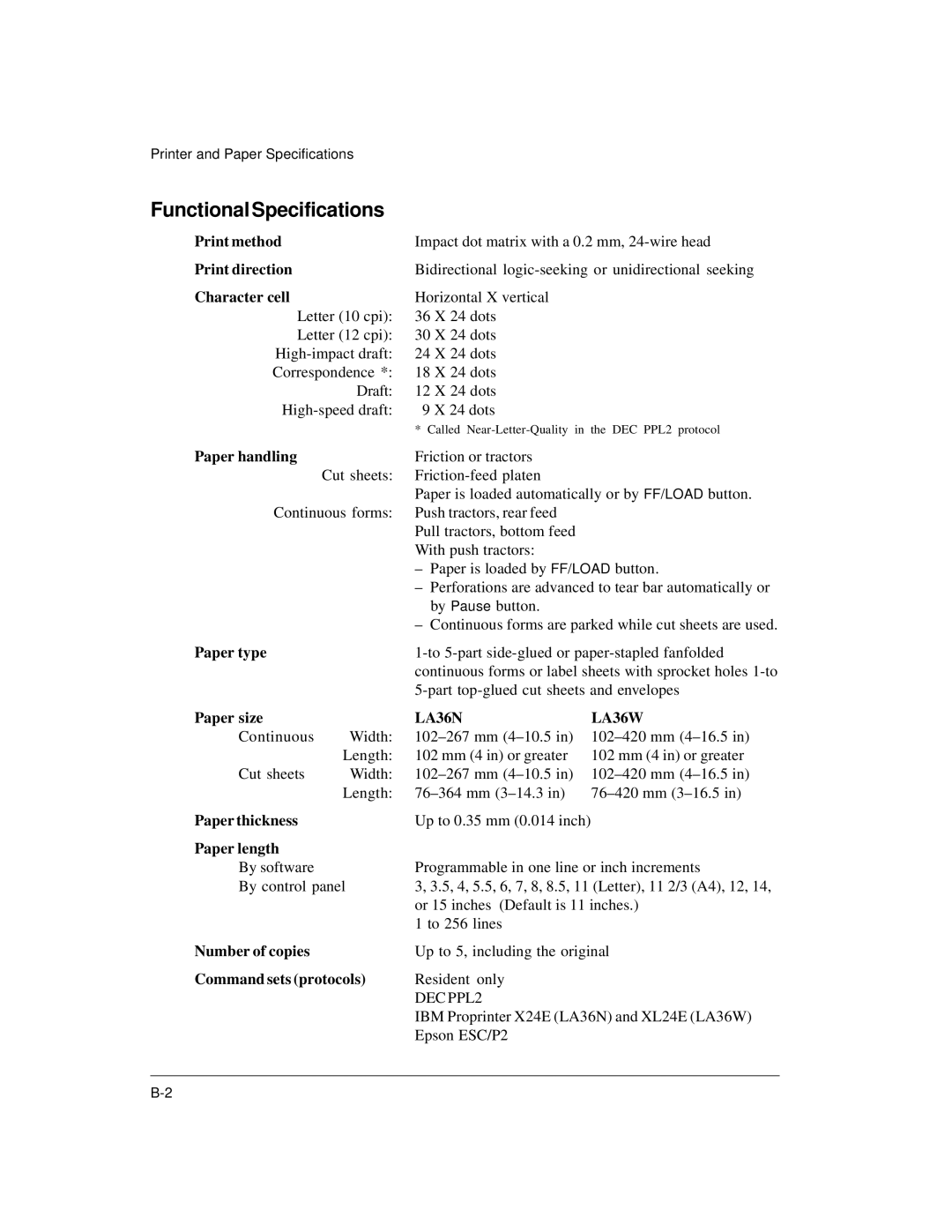 Genicom LA36 manual Functional Specifications 