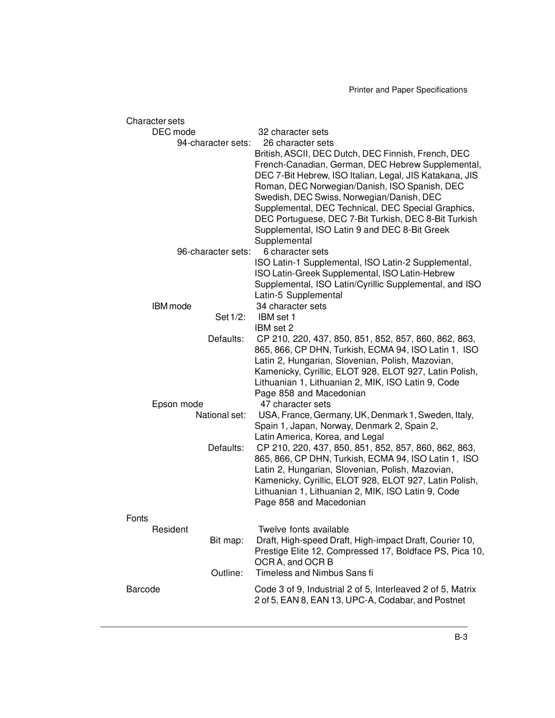 Genicom LA36 manual Character sets, Fonts, Barcode 