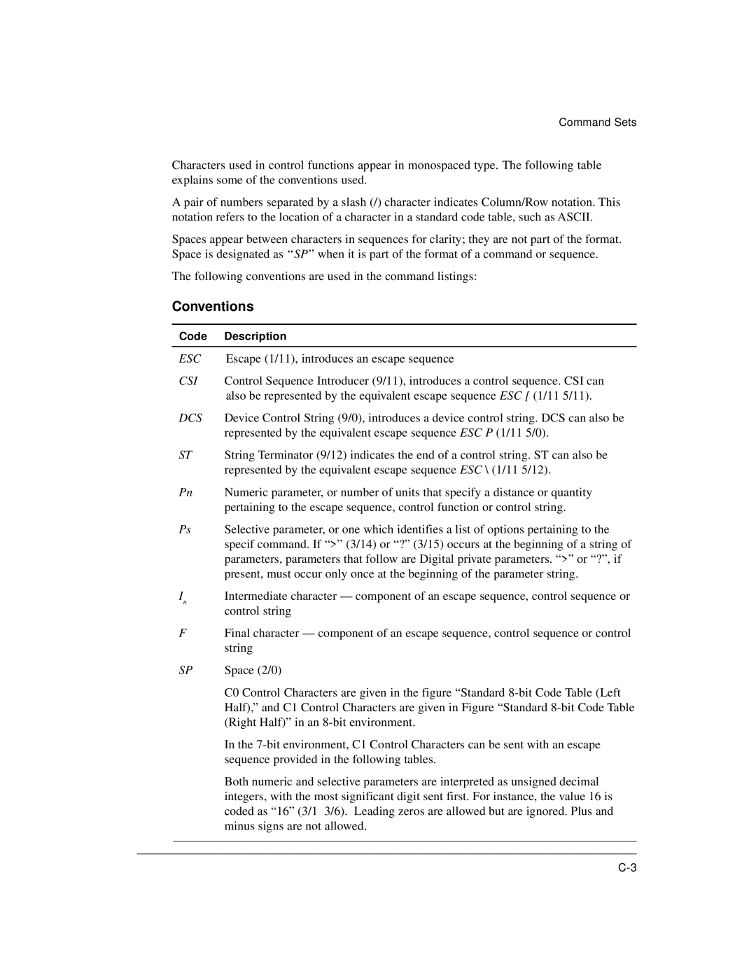 Genicom LA36 manual Conventions, Escape 1/11, introduces an escape sequence, Control string 