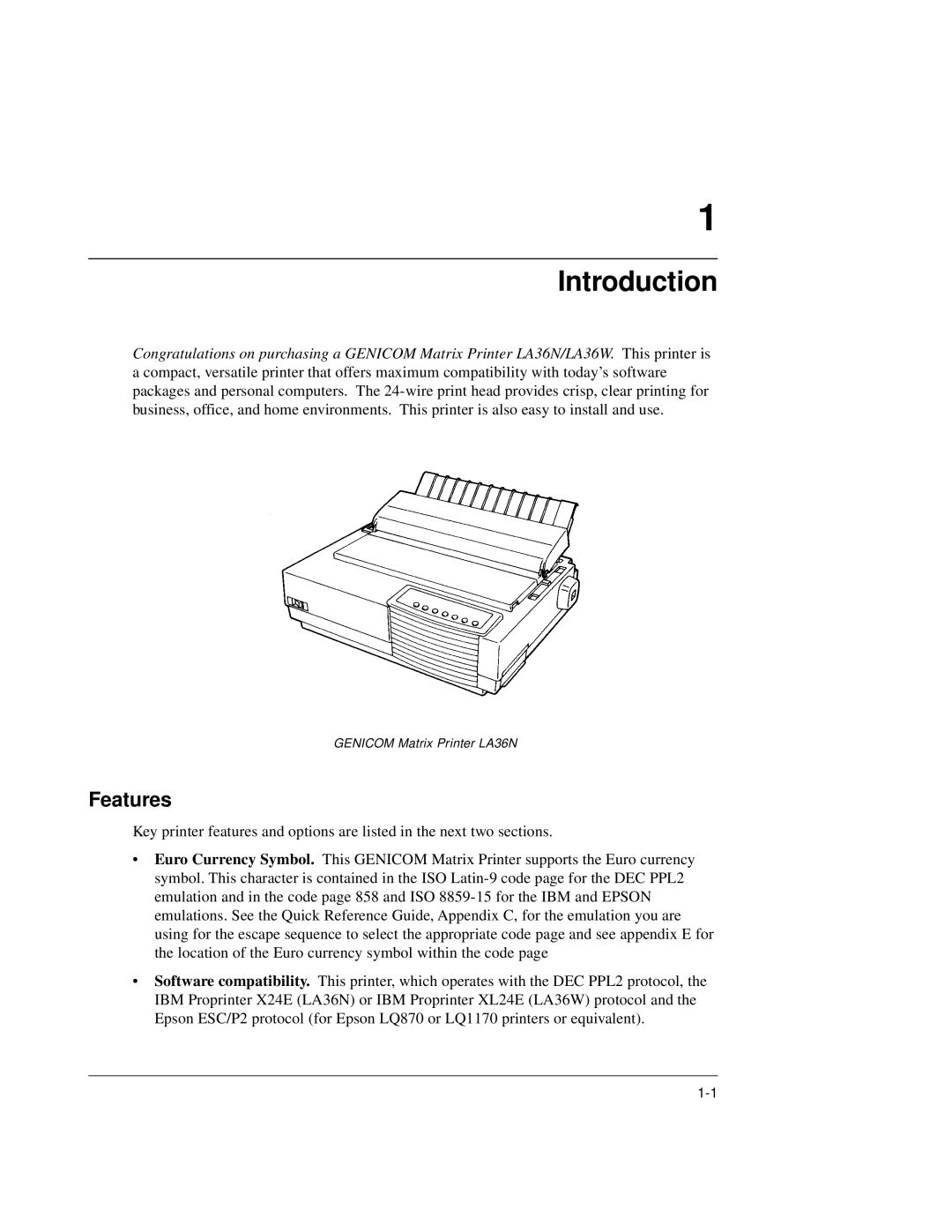 Genicom LA36 manual Introduction, Features 