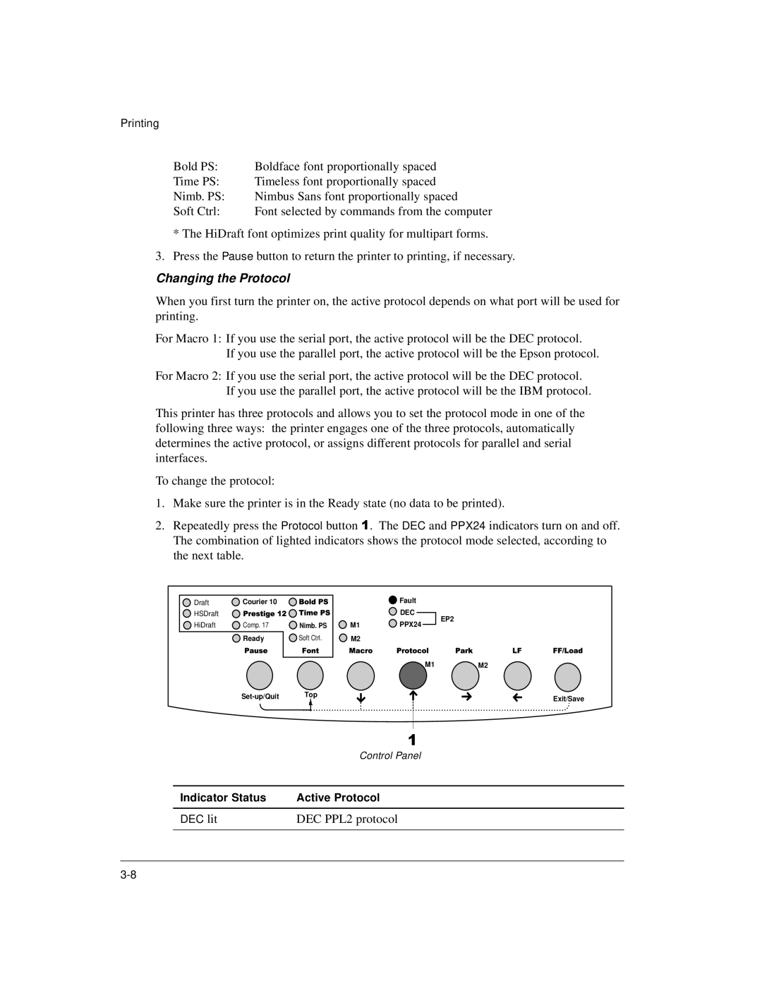 Genicom LA36 manual Changing the Protocol, DEC PPL2 protocol 