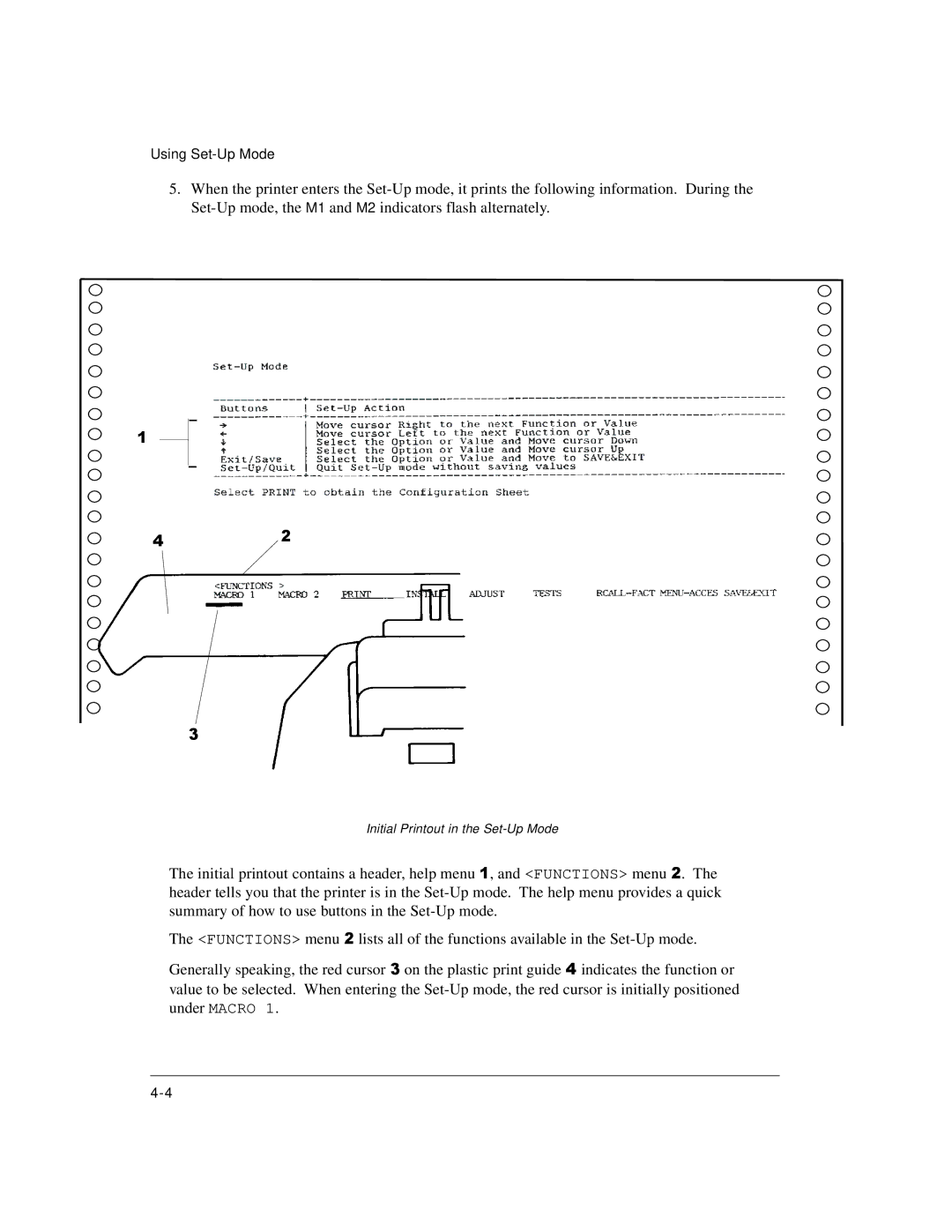 Genicom LA36 manual Initial Printout in the Set-Up Mode 