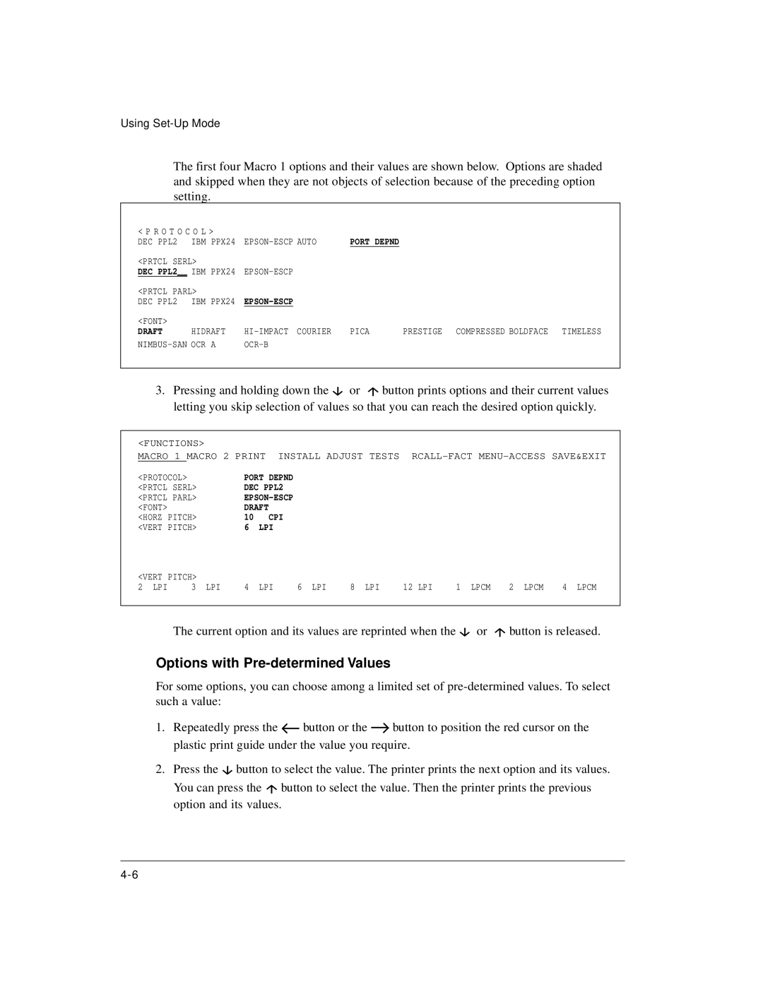 Genicom LA36 manual Options with Pre-determined Values 