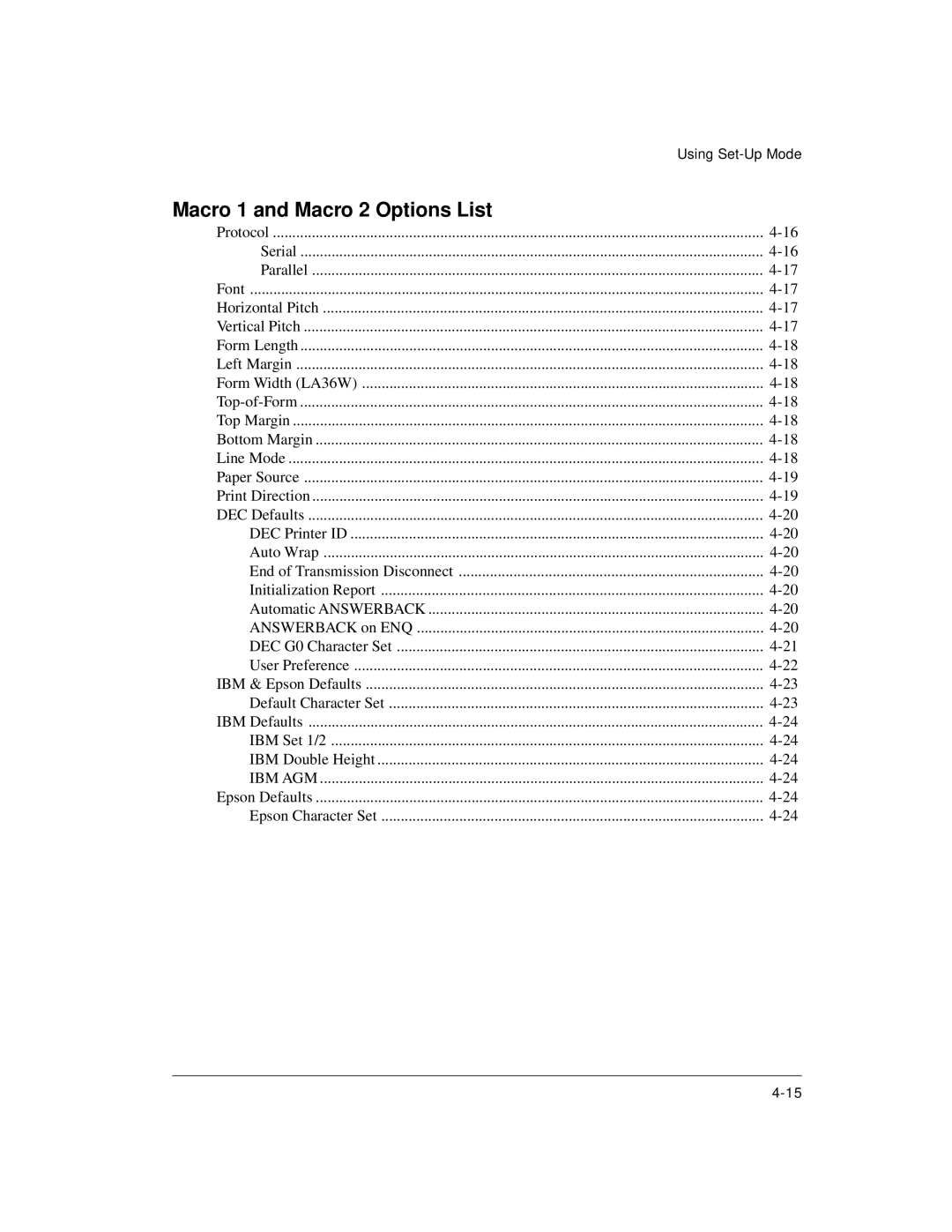 Genicom LA36 manual Macro 1 and Macro 2 Options List, Ibm Agm 