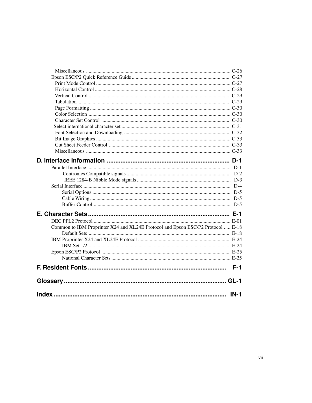 Genicom LA36 manual Resident Fonts Glossary GL-1 Index IN-1 