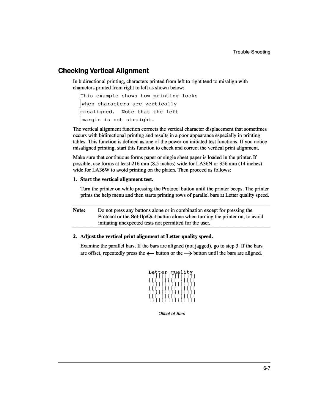 Genicom LA36 manual Checking Vertical Alignment, Start the vertical alignment test 