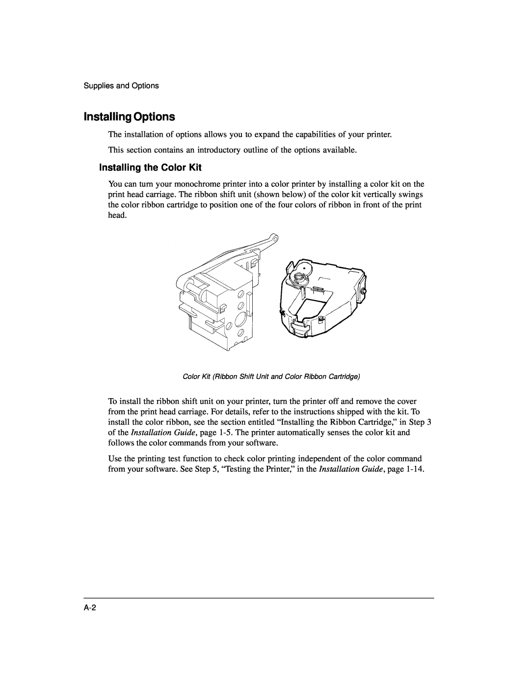 Genicom LA36 manual Installing Options, Installing the Color Kit 