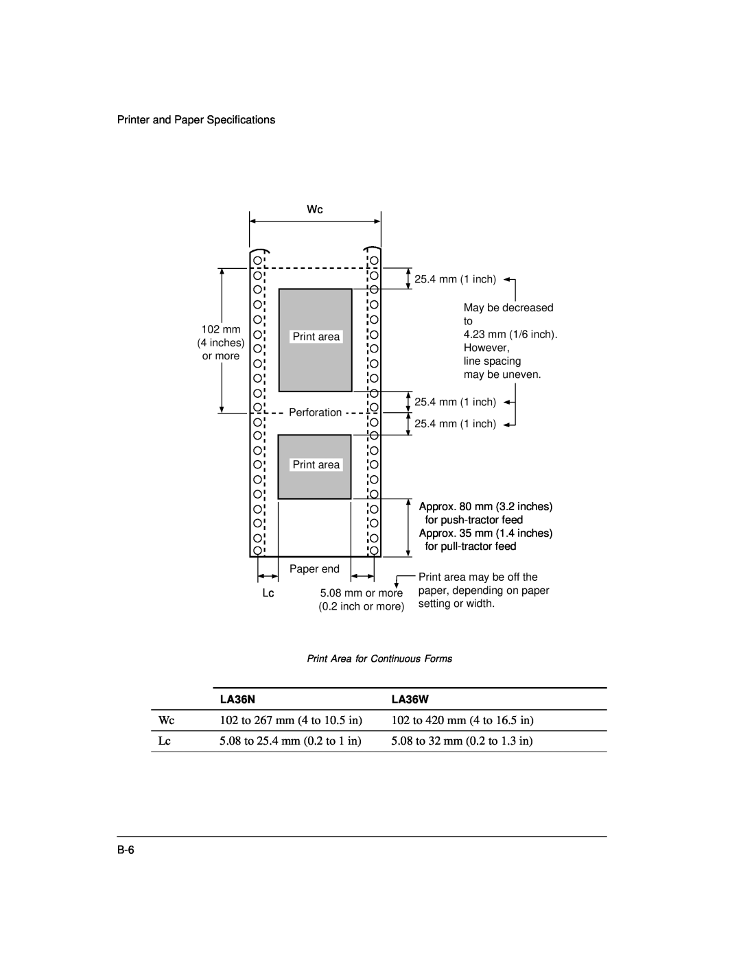 Genicom LA36 manual Printer and Paper Specifications Wc 