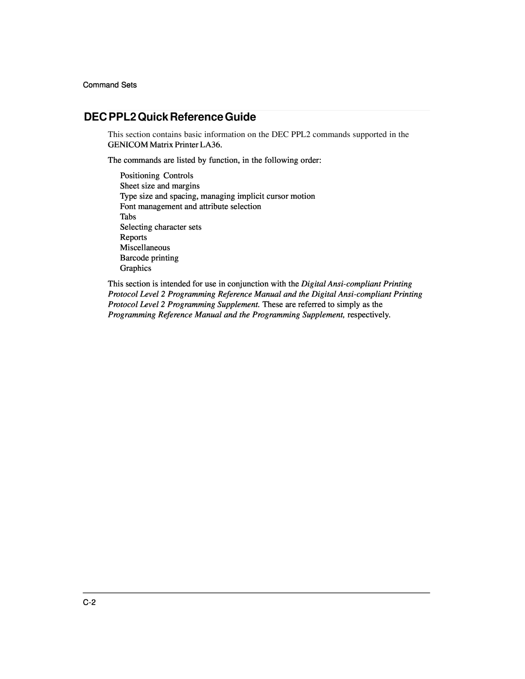 Genicom LA36 manual DEC PPL2 Quick Reference Guide 