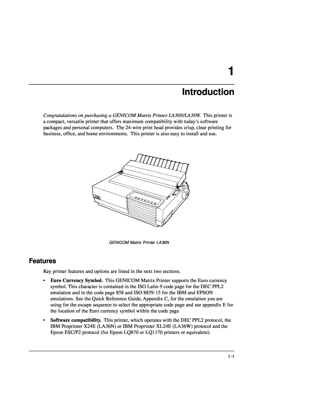 Genicom LA36 manual Introduction, Features 