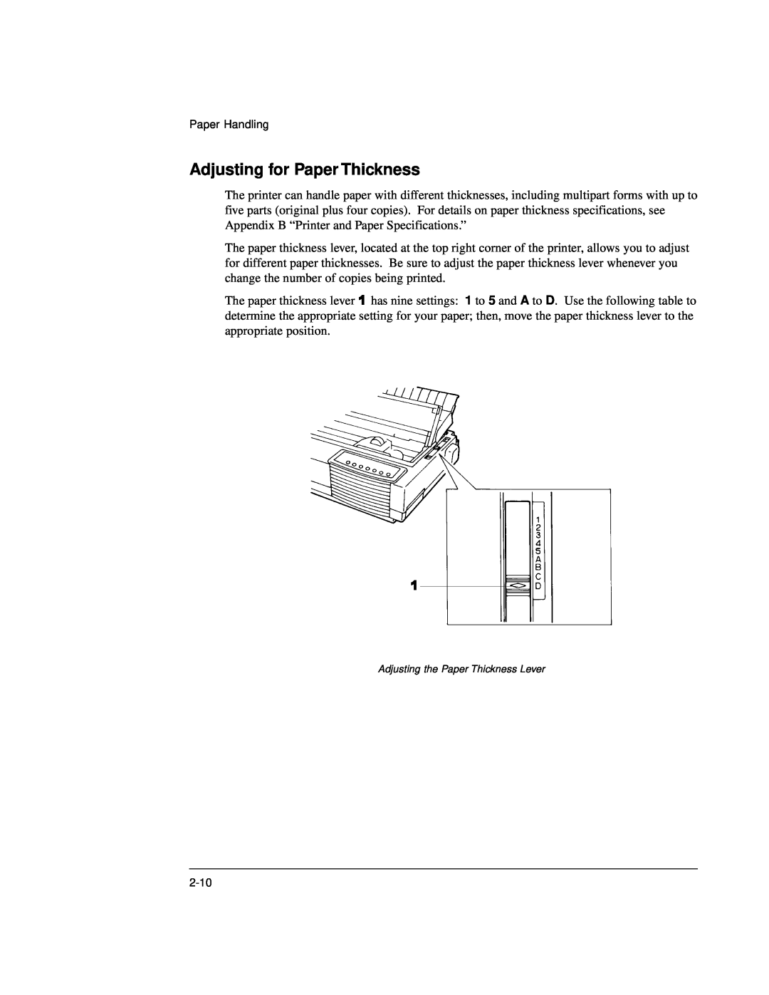 Genicom LA36 manual Adjusting for Paper Thickness, Adjusting the Paper Thickness Lever 