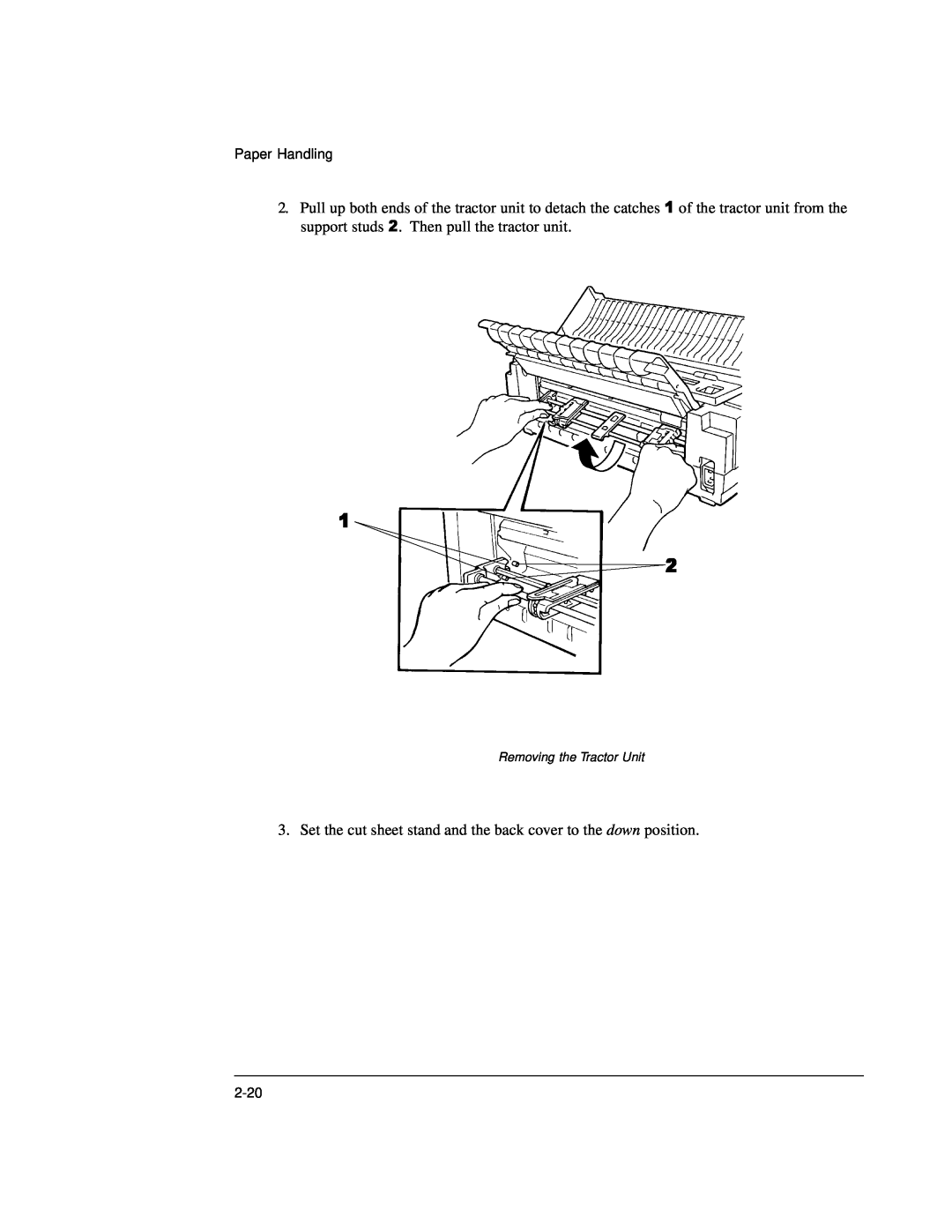 Genicom LA36 manual Set the cut sheet stand and the back cover to the down position, Removing the Tractor Unit 