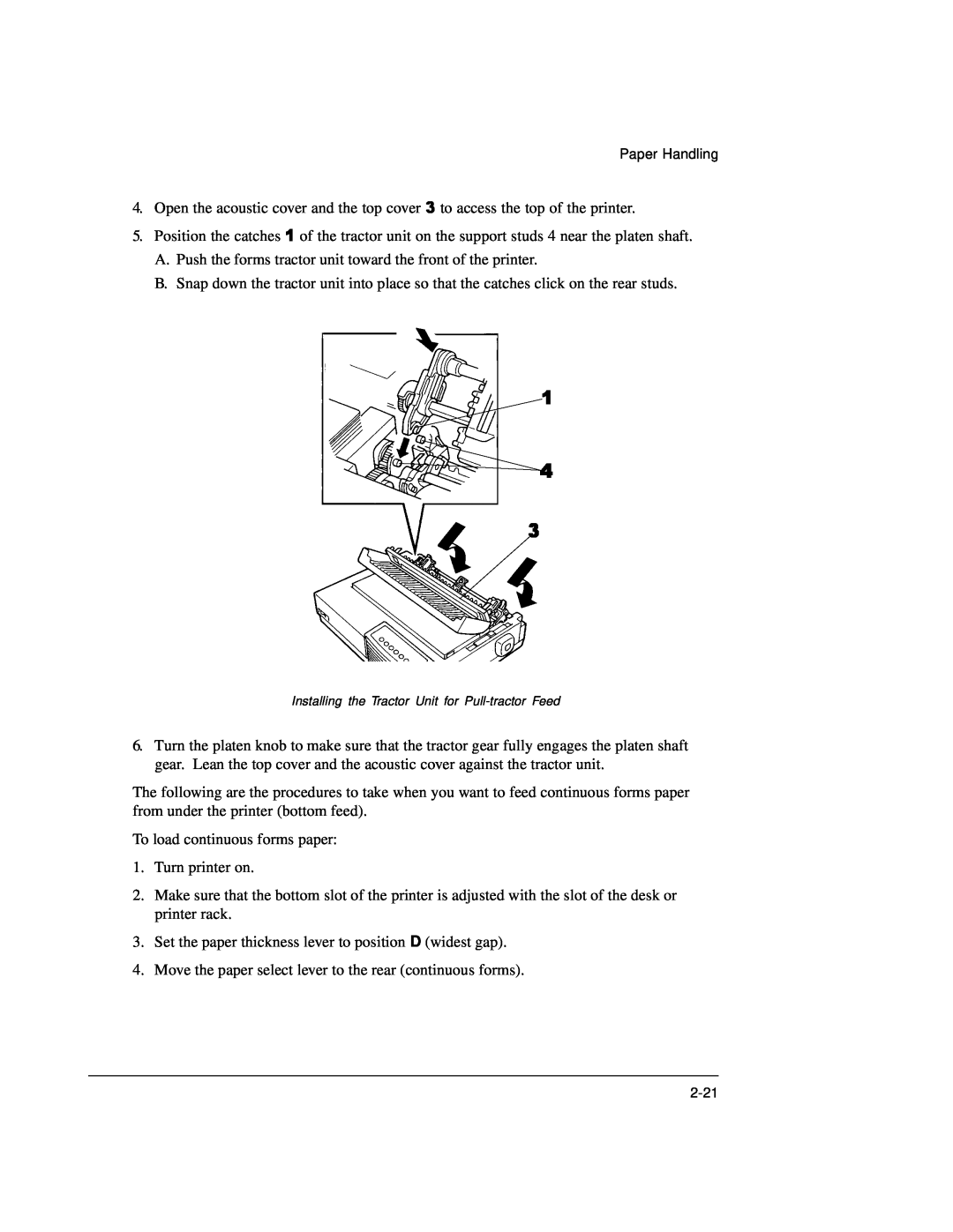 Genicom LA36 manual A. Push the forms tractor unit toward the front of the printer 