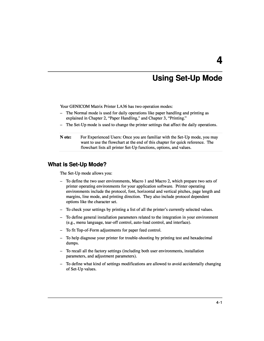 Genicom LA36 manual Using Set-Up Mode, What is Set-Up Mode? 