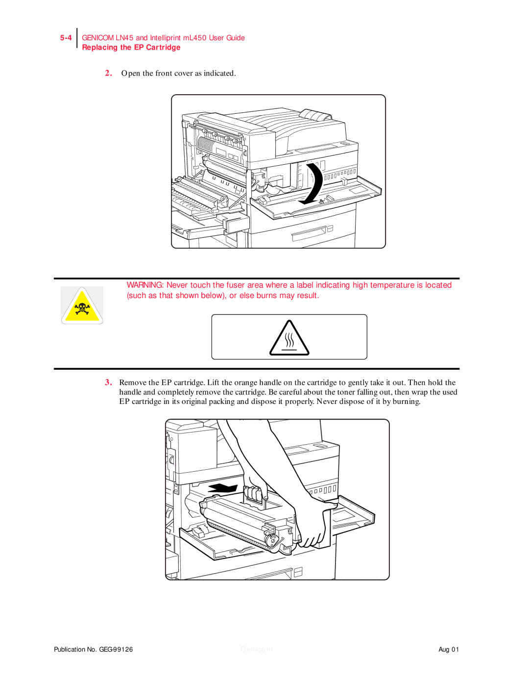 Genicom ML450, LN45 manual Replacing the EP Cartridge 