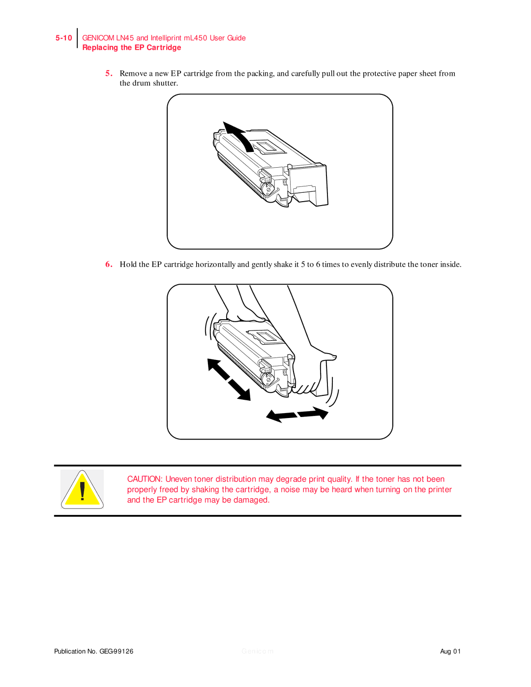 Genicom ML450, LN45 manual Replacing the EP Cartridge 