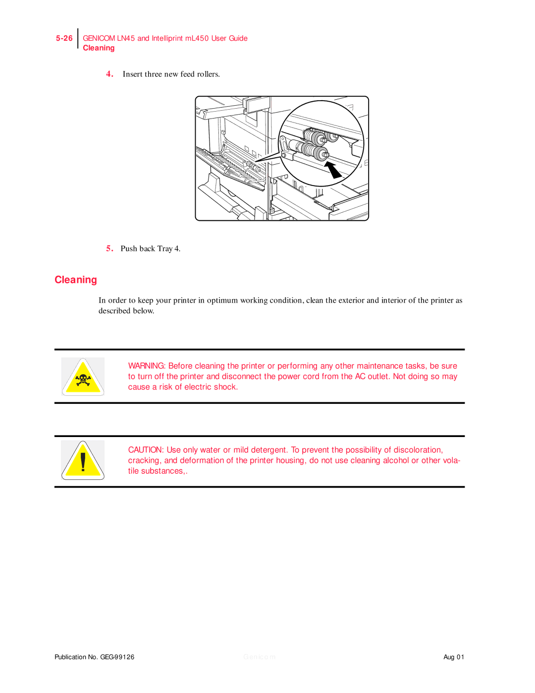 Genicom ML450, LN45 manual Cleaning 