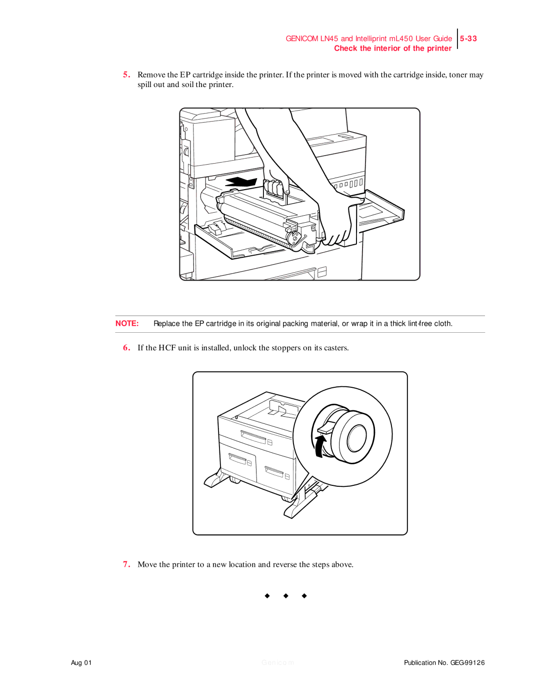 Genicom LN45, ML450 manual Check the interior of the printer 