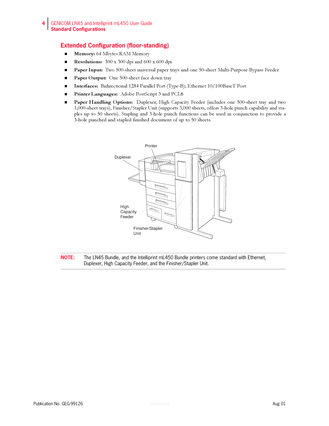 Genicom ML450, LN45 manual Extended Configuration floor-standing 