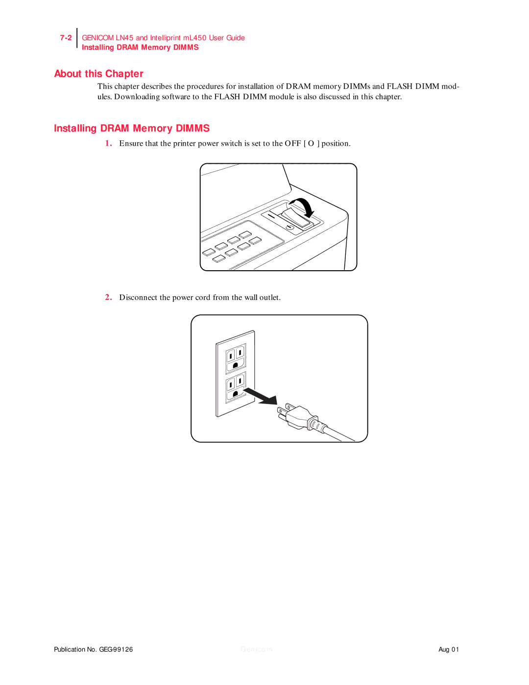 Genicom ML450, LN45 manual About this Chapter, Installing Dram Memory Dimms 