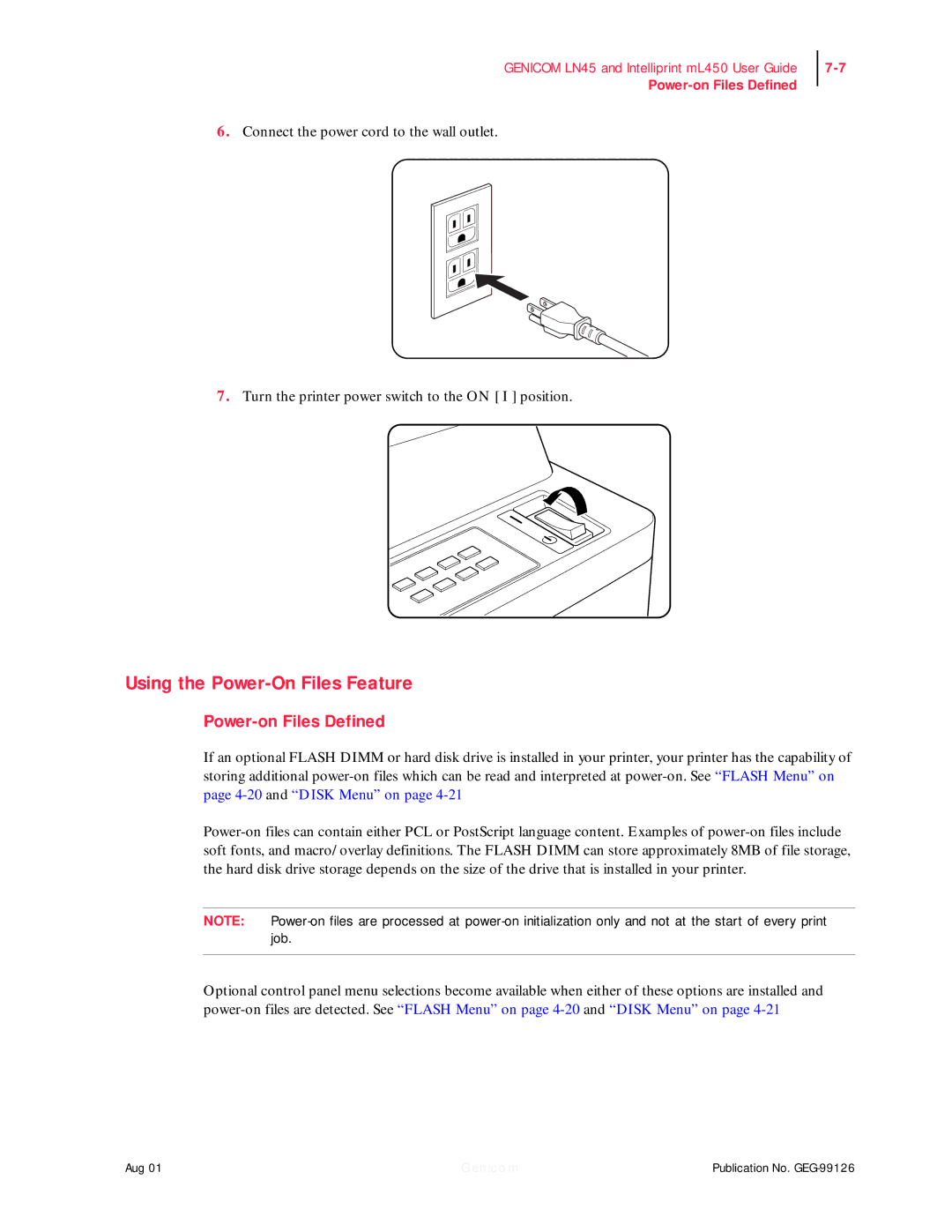 Genicom LN45, ML450 manual Using the Power-On Files Feature, Power-on Files Defined 