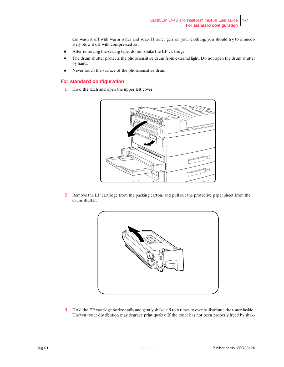 Genicom LN45, ML450 manual For standard configuration 