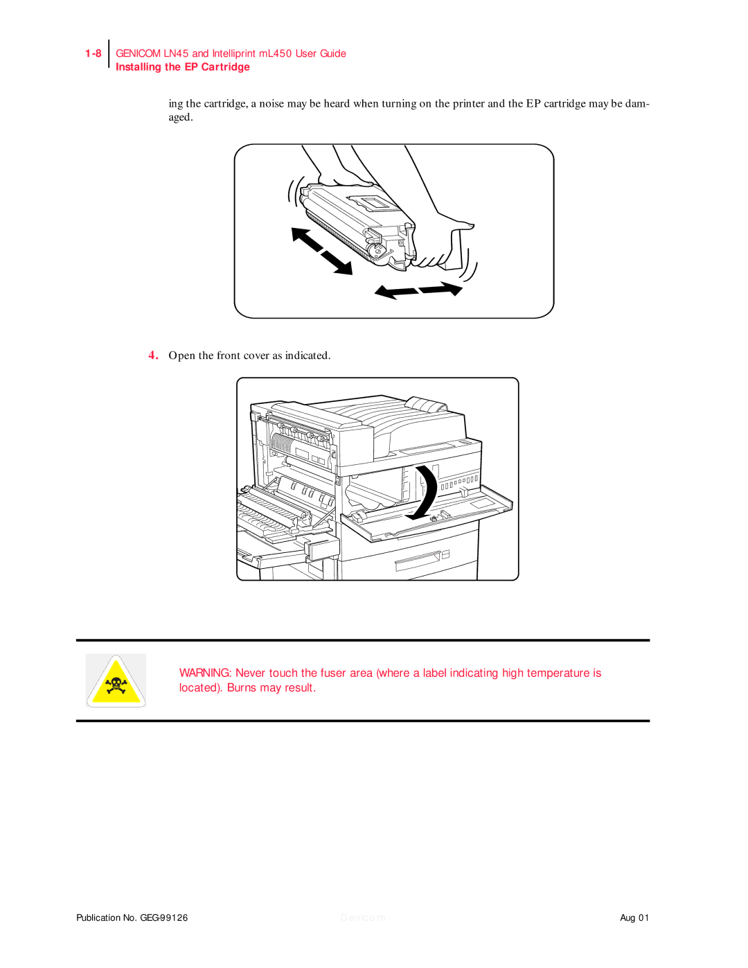 Genicom ML450, LN45 manual Installing the EP Cartridge 