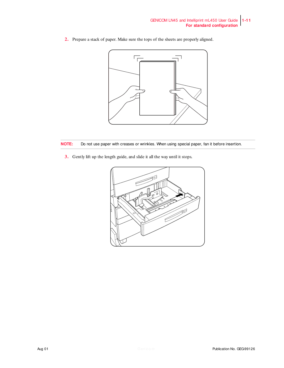 Genicom LN45, ML450 manual For standard configuration 