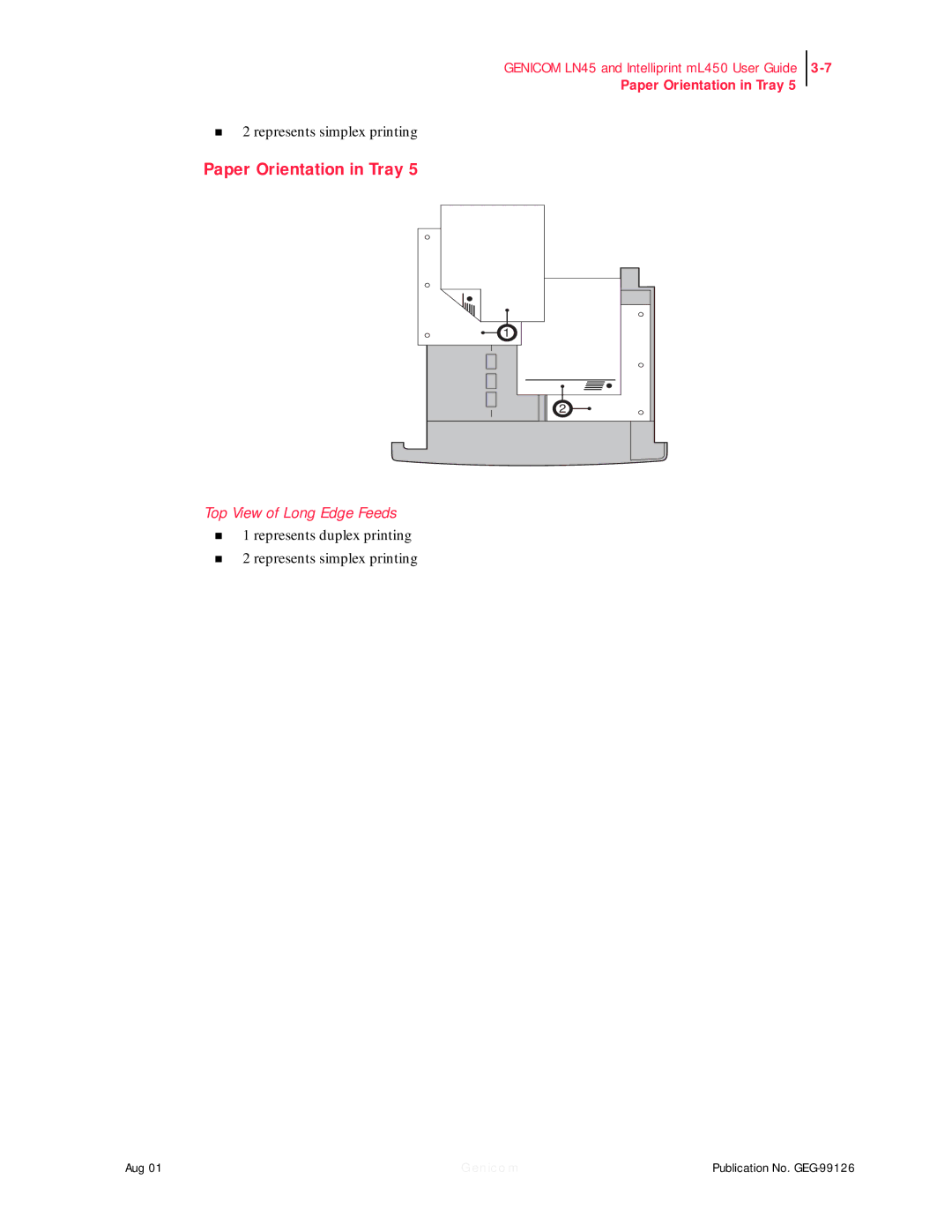 Genicom LN45, ML450 manual Paper Orientation in Tray 