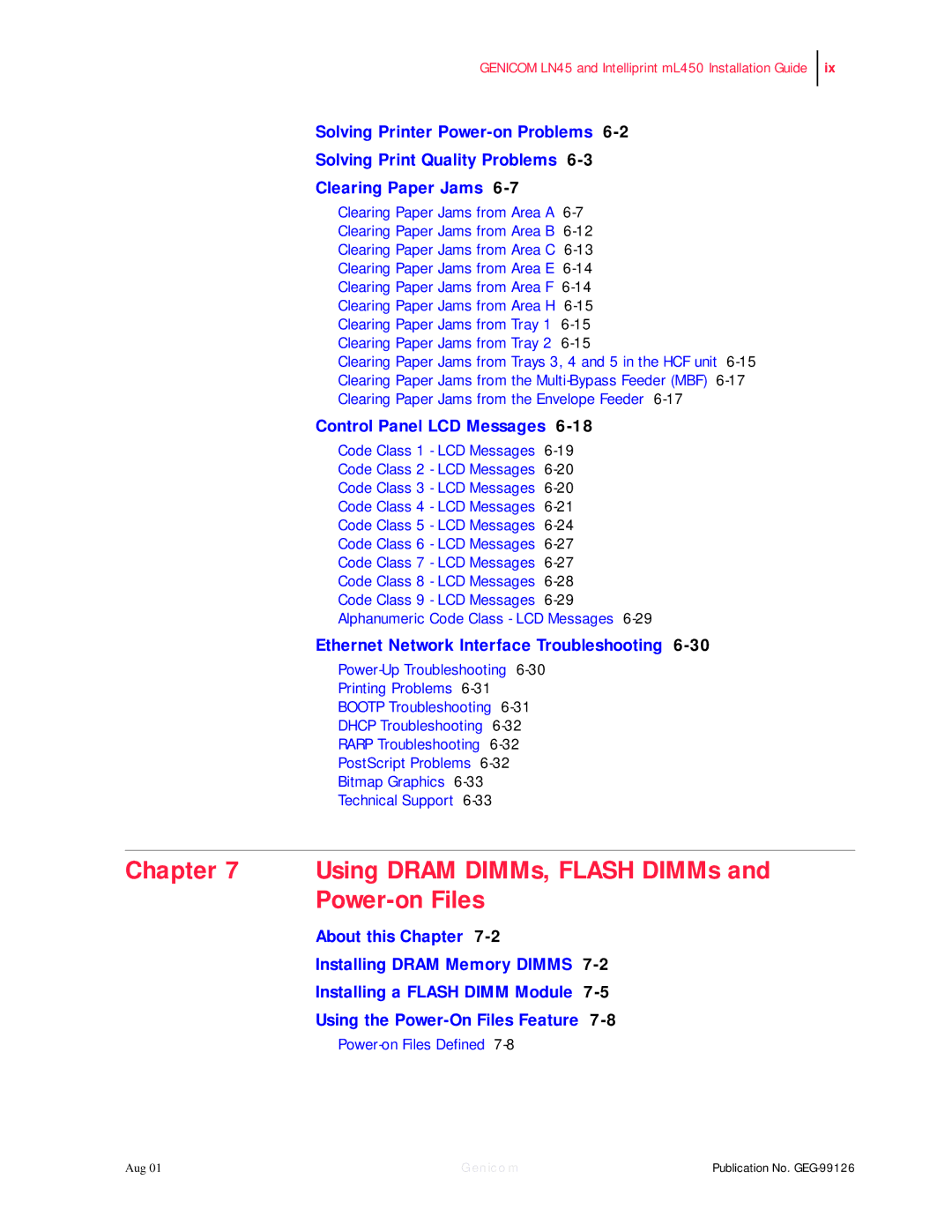 Genicom LN45, ML450 manual Using Dram DIMMs, Flash DIMMs and Power-on Files 