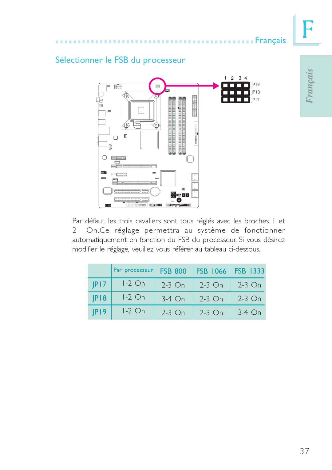 Genicom P45 user manual Français Sélectionner le FSB du processeur 