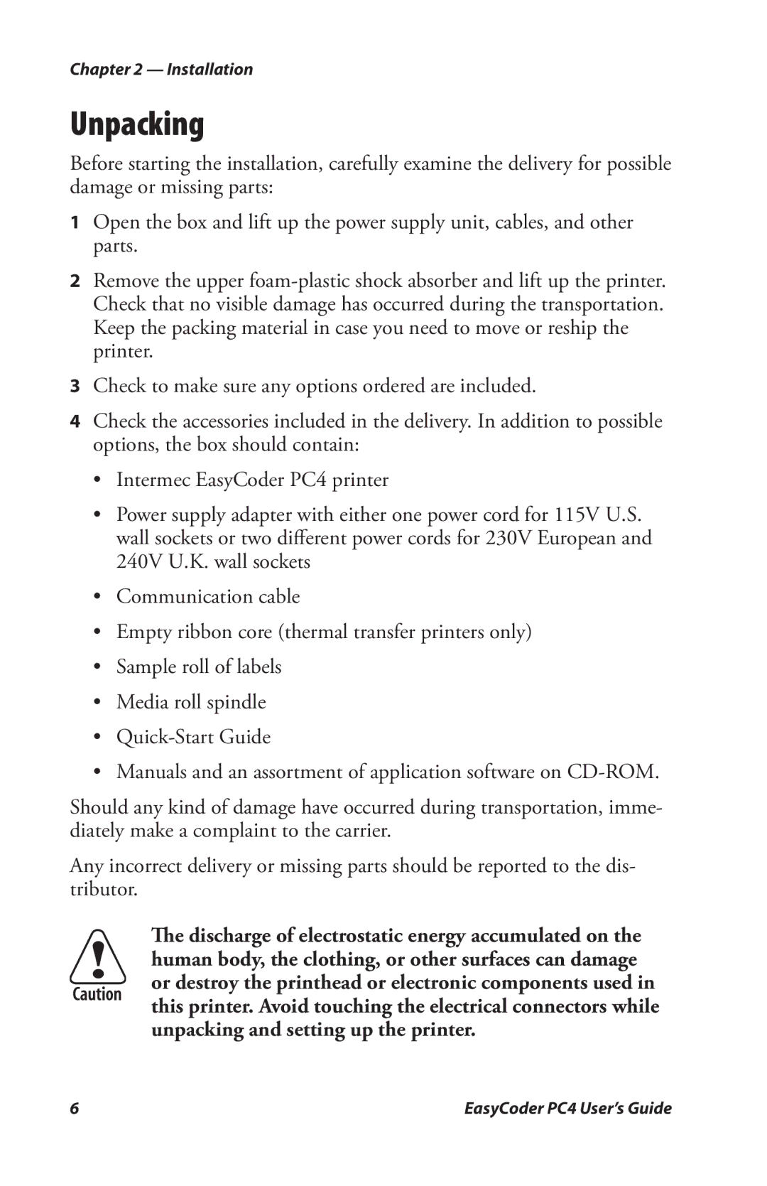 Genicom PC4 manual Unpacking 