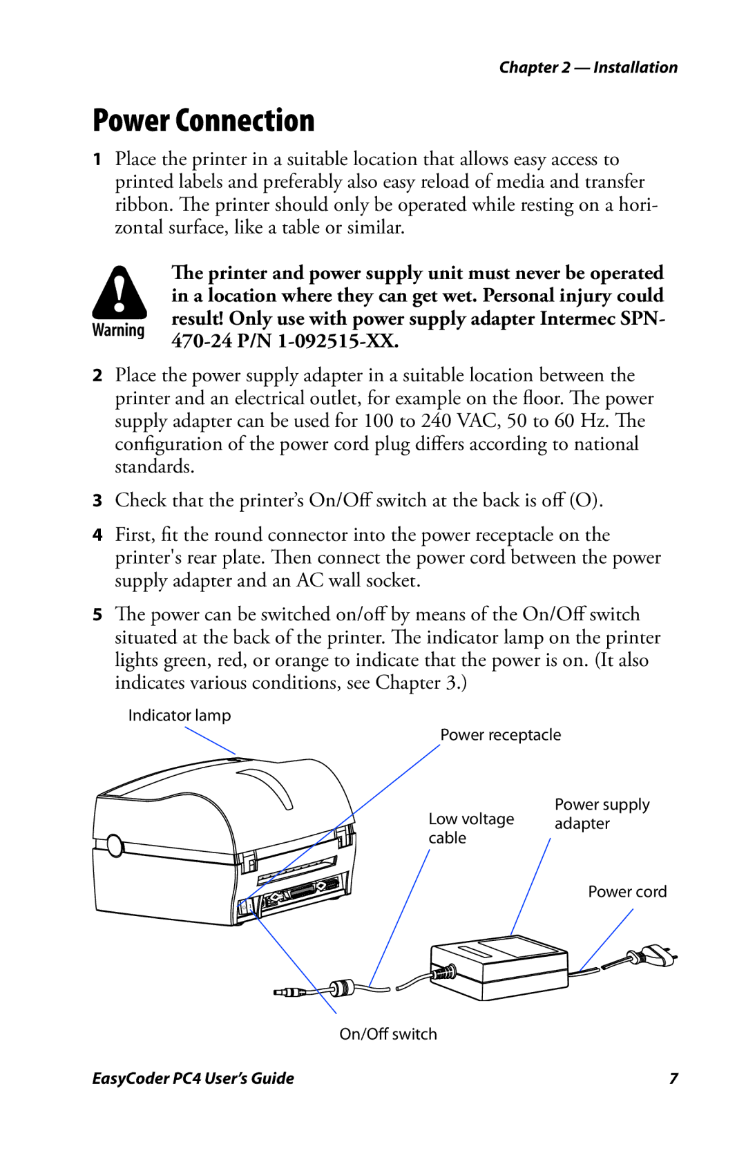 Genicom PC4 manual Power Connection 