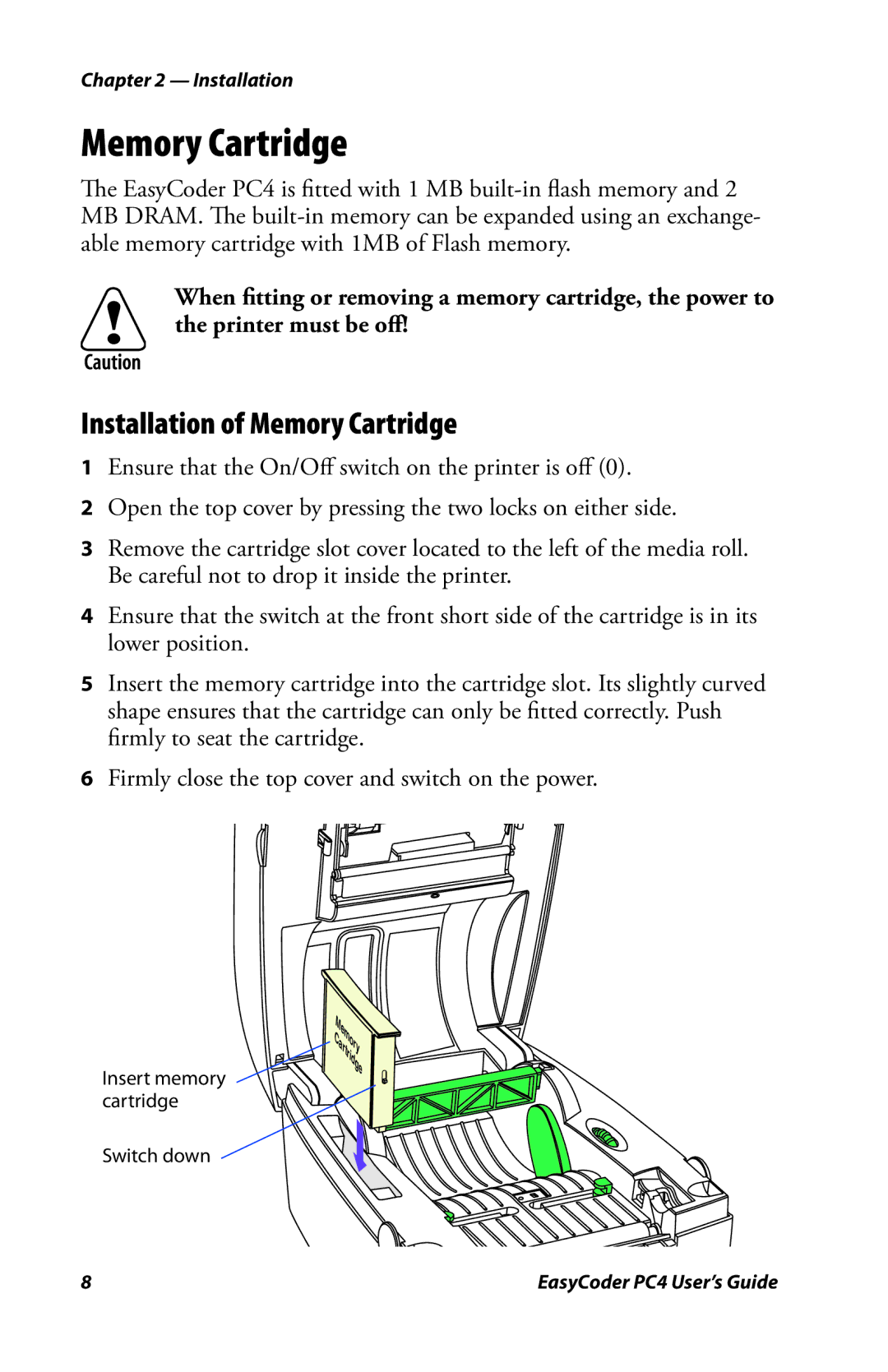 Genicom PC4 manual Installation of Memory Cartridge 