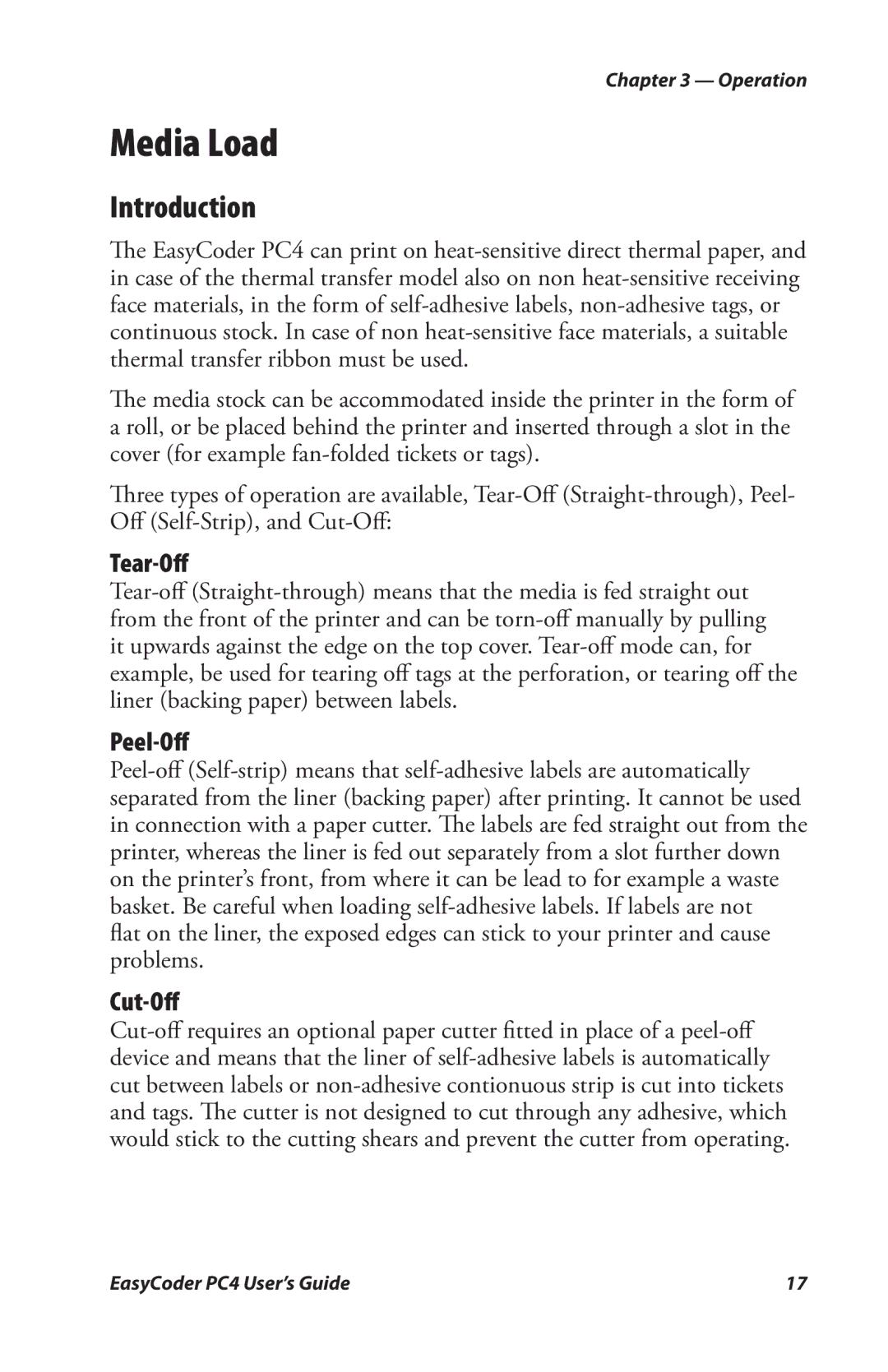 Genicom PC4 manual Media Load, Tear-Oﬀ 